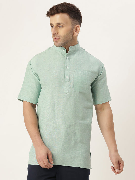 RIAG Men's Green Cotton Short Ethnic Kurta