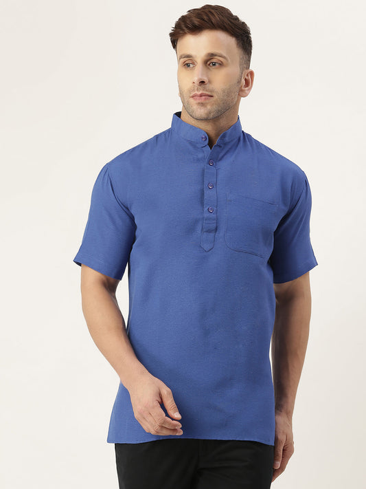 RIAG Men's Navy blue Cotton Short Ethnic Kurta