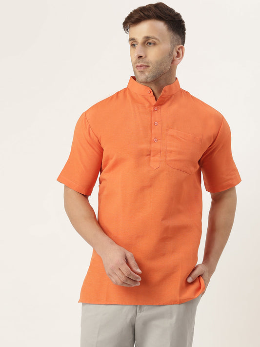 RIAG Men's Orange Cotton Short Ethnic Kurta