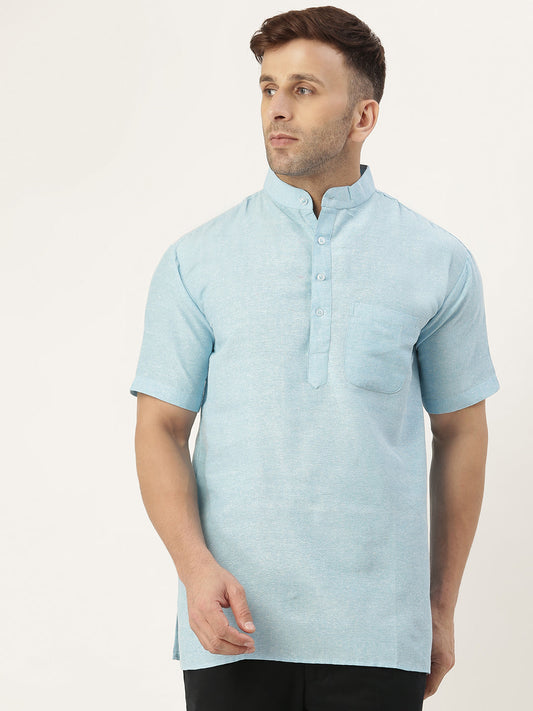 RIAG Men's Light blue Cotton Short Ethnic Kurta