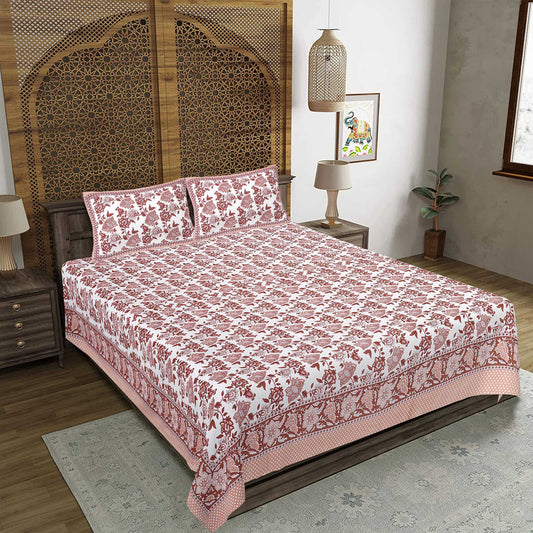Rudra Bazaar Sea Green 210 TC Cotton Double King Bedsheet With 2 Pillow Covers