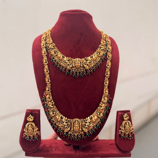 Jewel City Handcrafted Traditional Gold-Plated Temple Jewelry Set | Ethnic Bridal Lakshmi Necklace & Earrings for Women