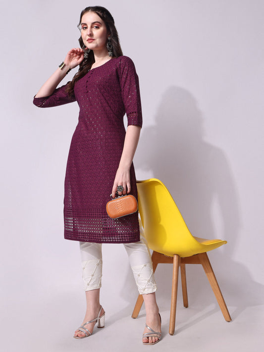Embroidered Kurta With Pant, Multicolor - Hiral Fashion