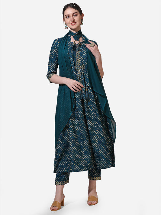Embroidered Kurta With Pant And Dupatta Set, Multicolor - Hiral Fashion