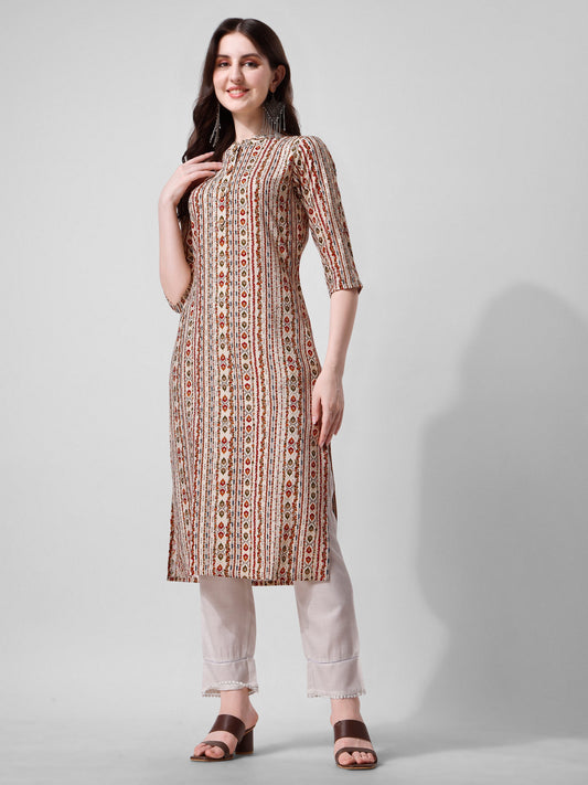Ethnic Motif Printed Kurta, Multicolor - Hiral Fashion