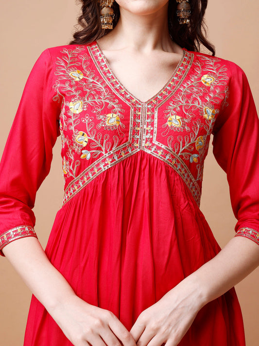 Alia Cut Embroidered Kurta With Pant & Dupatta, Multicolor - Hiral Fashion
