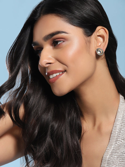 Black Teardrop Kundan Shaped Studs Earrings - Ruby Raang - Grab2buy