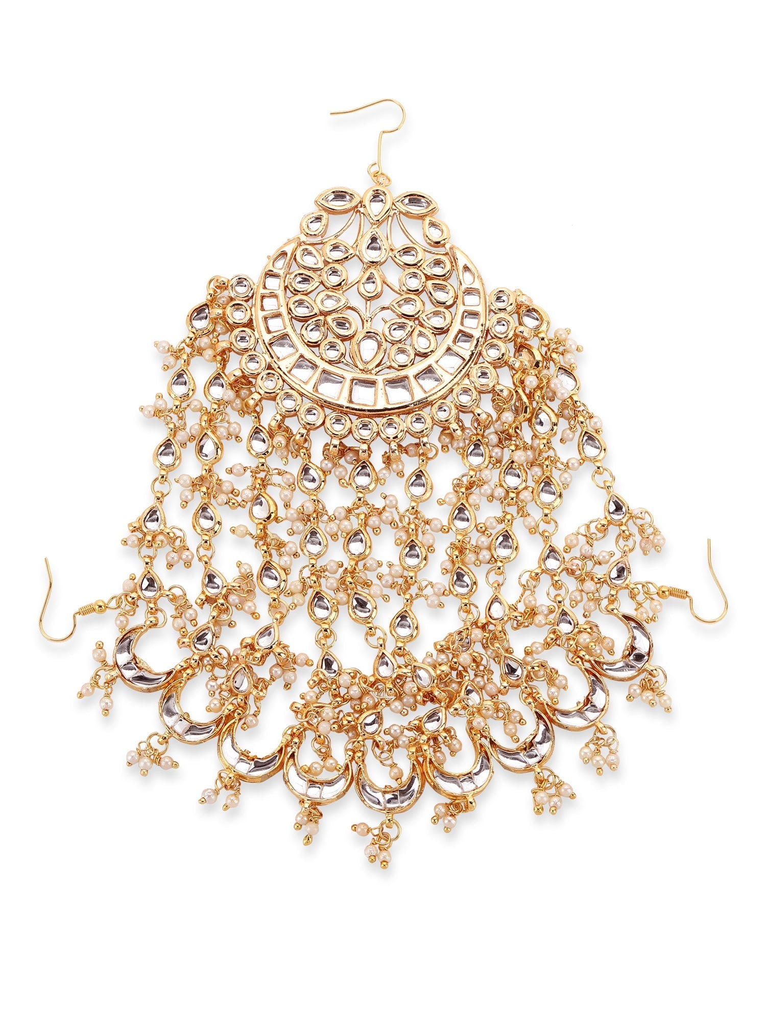 Gold-Plated White Kundan Jhoomarpassa - Ruby Raang - Grab2buy