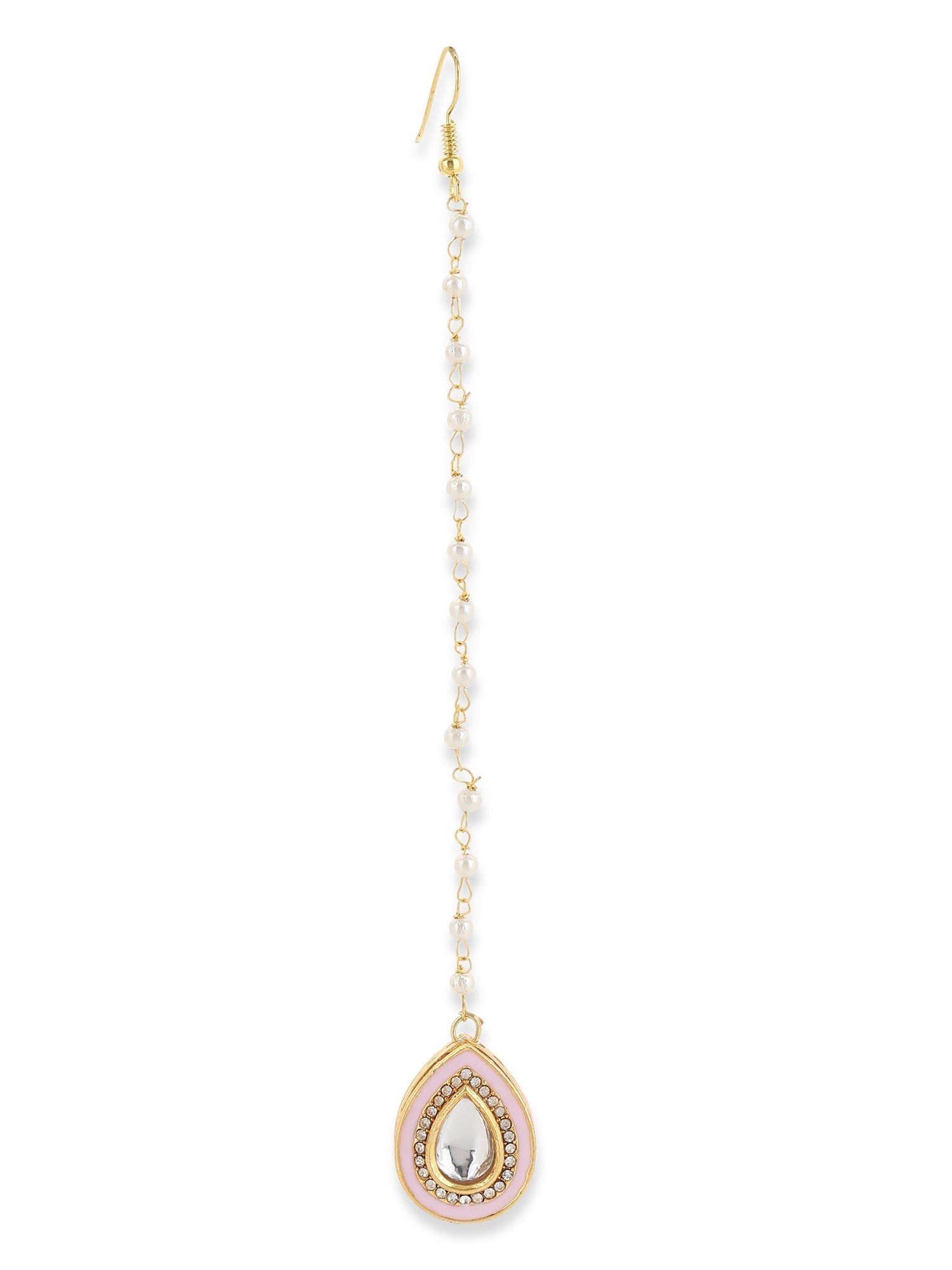Gold Plated Pink Kundan Studded Maang Tikka - Ruby Raang - Grab2buy