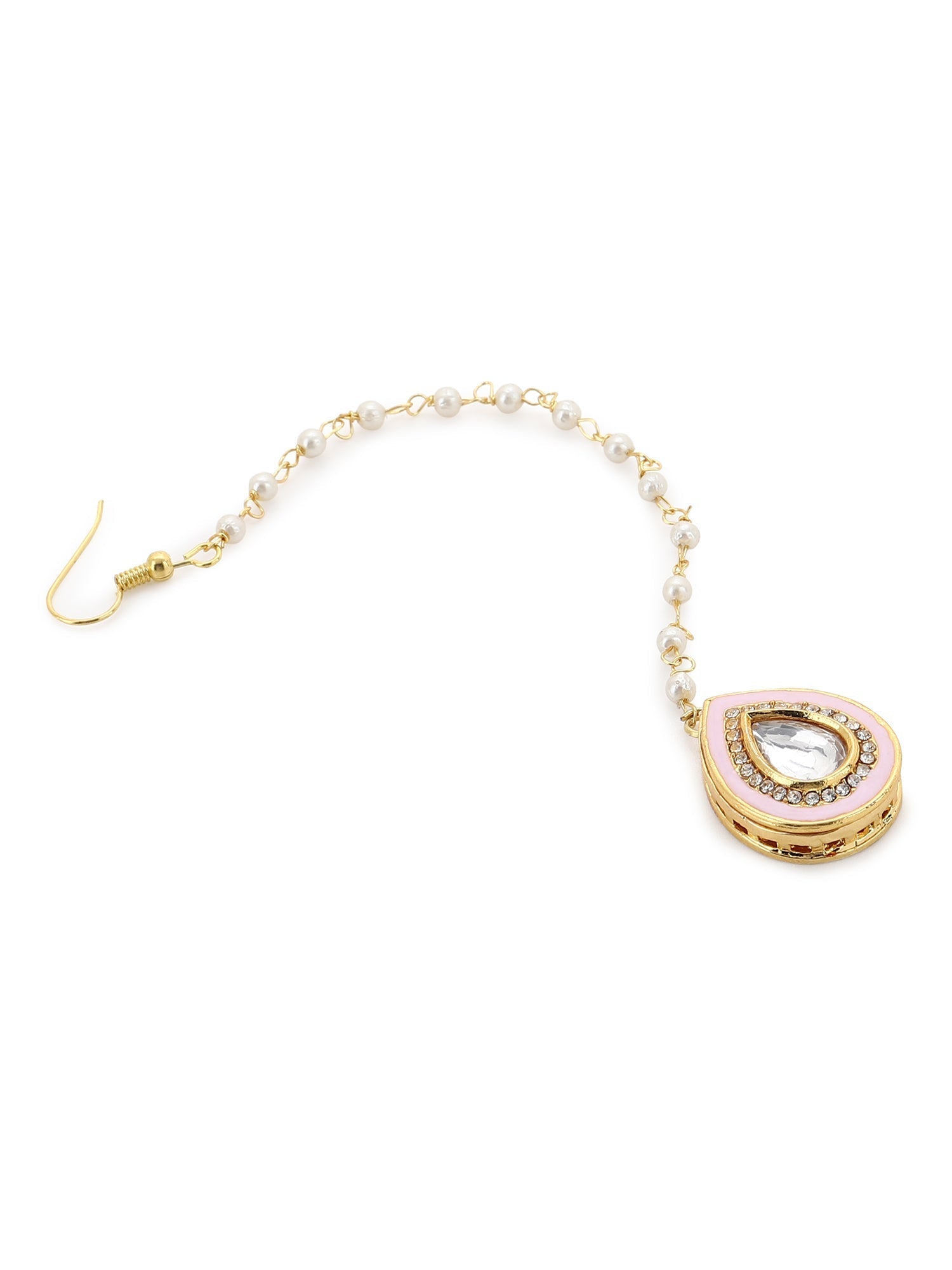 Gold Plated Pink Kundan Studded Maang Tikka - Ruby Raang - Grab2buy