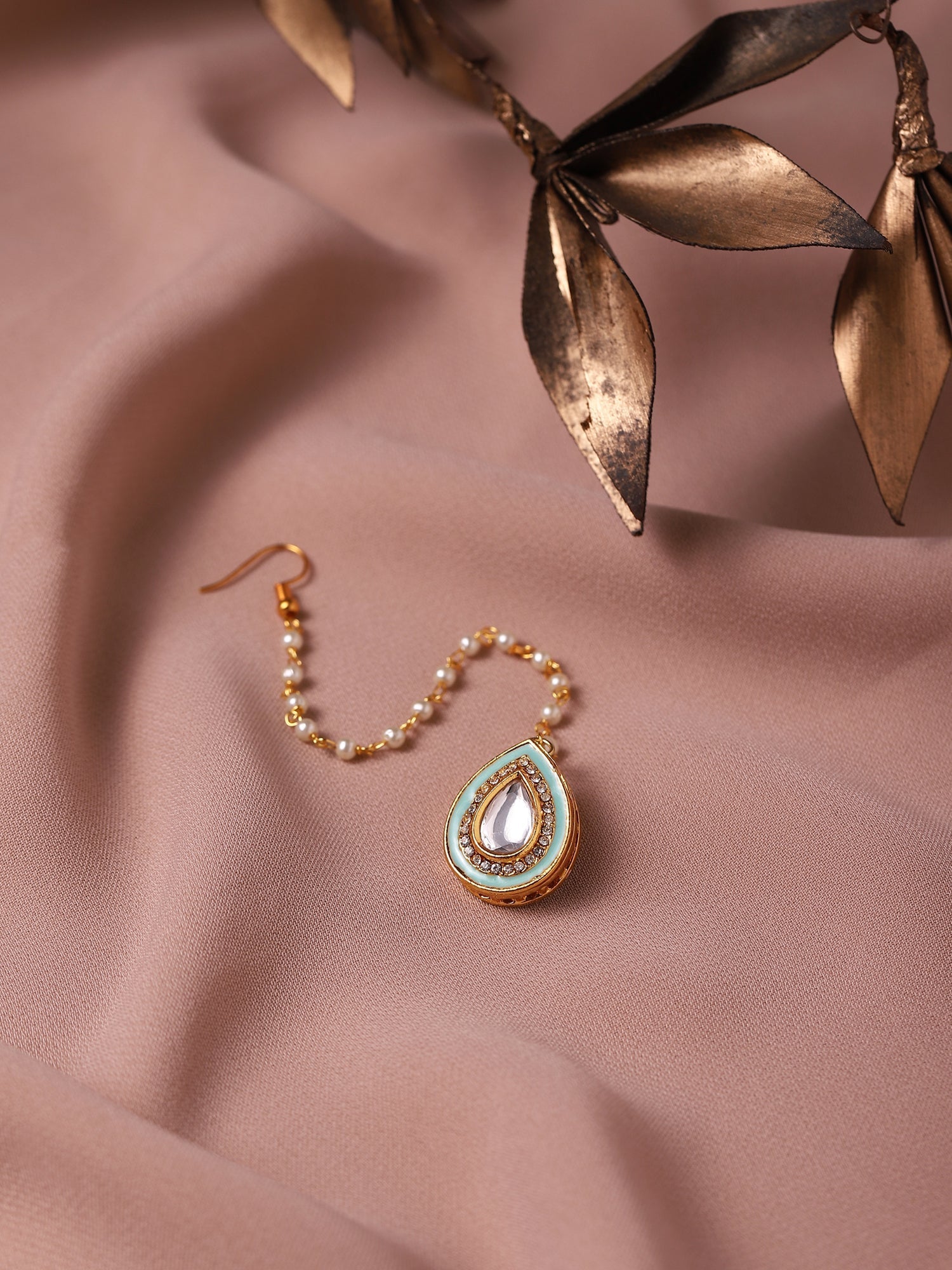 Gold-Plated White Kundan-Studded Maangtika - Ruby Raang - Grab2buy