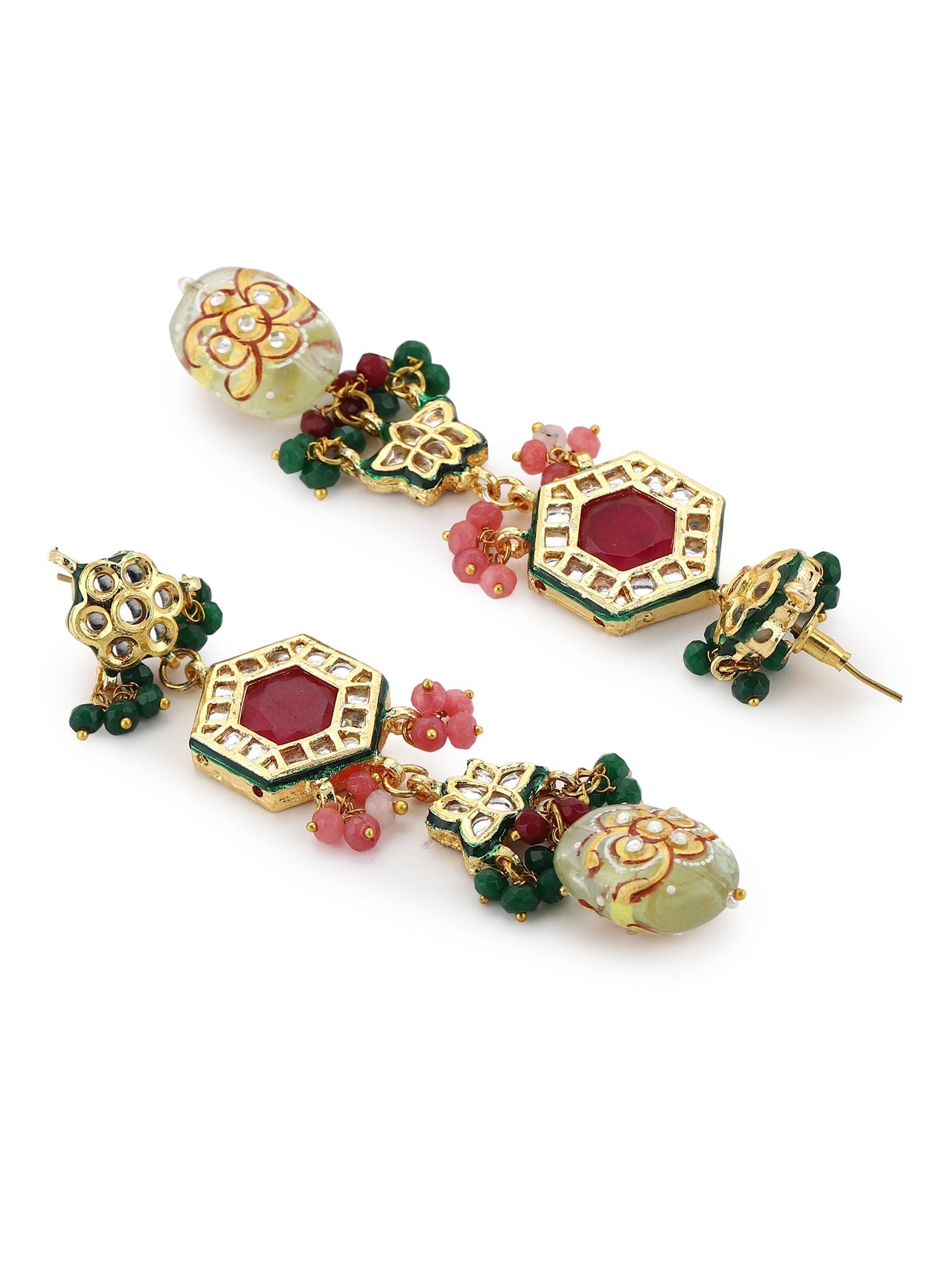 Gold-Plated Multicolored Kundan-Studded Beaded Jewellery Set - Ruby Raang - Grab2buy