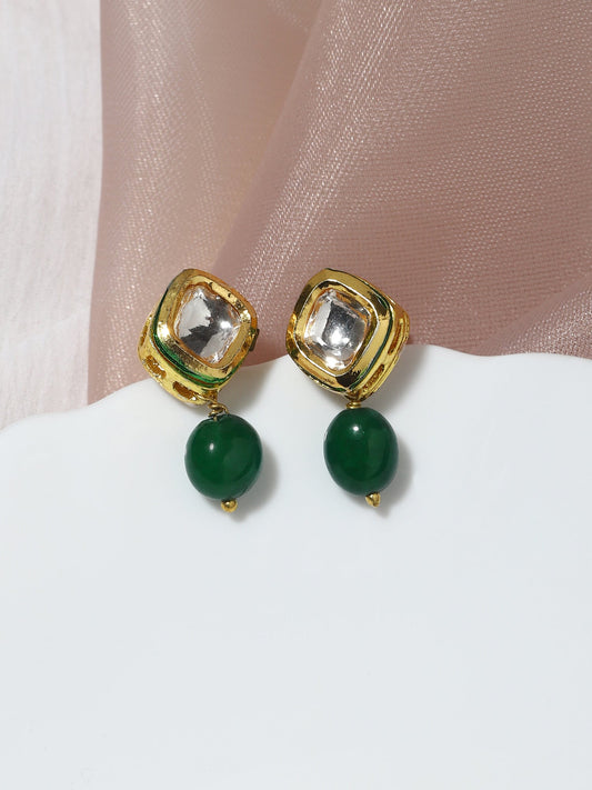 Women's Green Kundan Contemporary Drop Earrings - Ruby Raang - Grab2buy