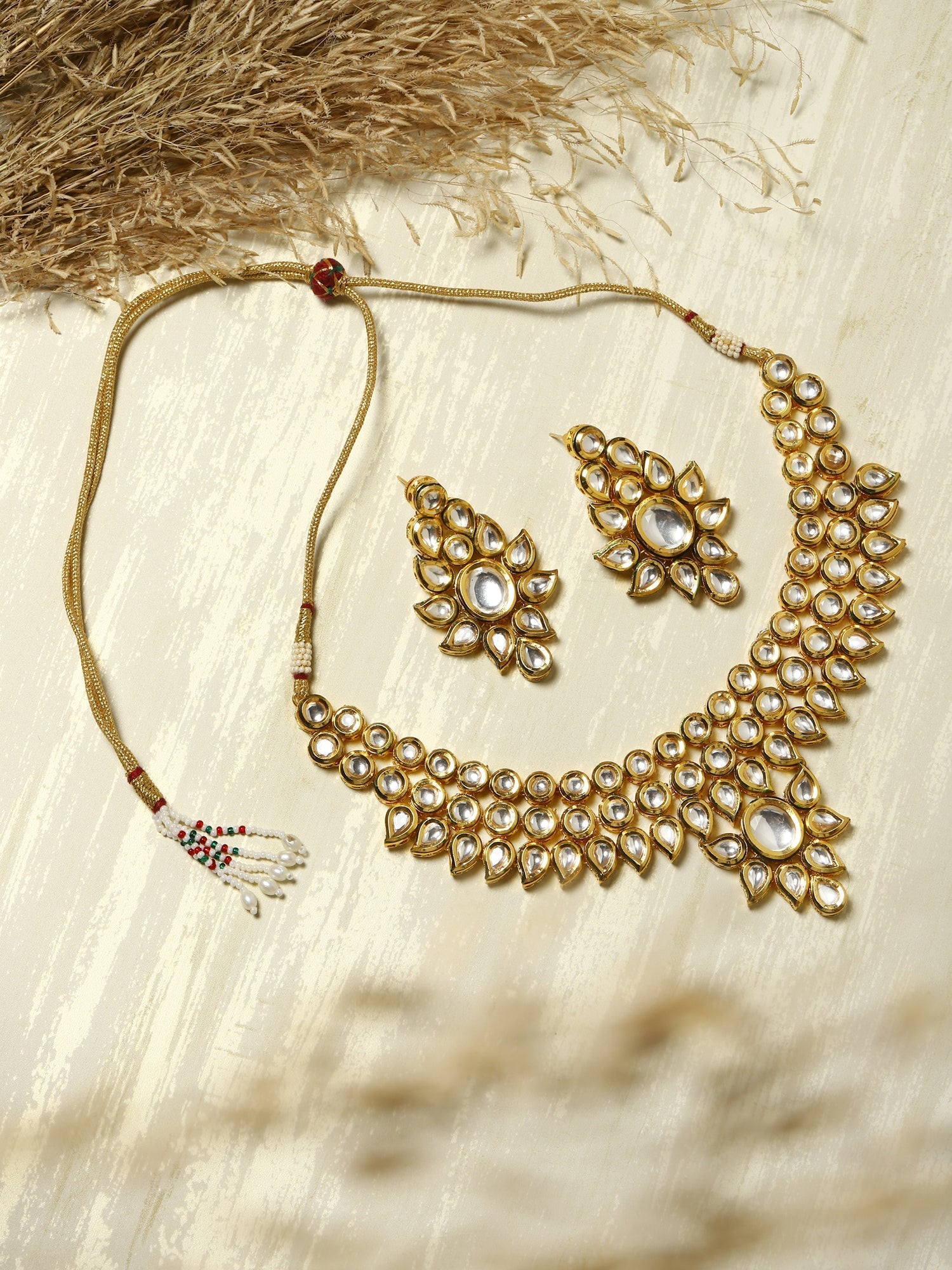 Gold-Plated Kundan Choker With Earring - Ruby Raang - Grab2buy