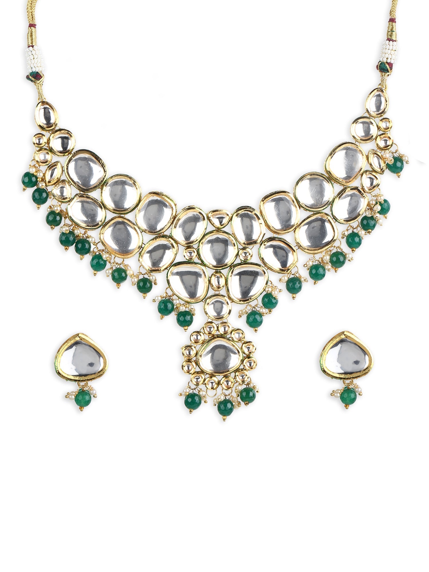 Green White Kundan Choker Jewellery Set - Ruby Raang - Grab2buy