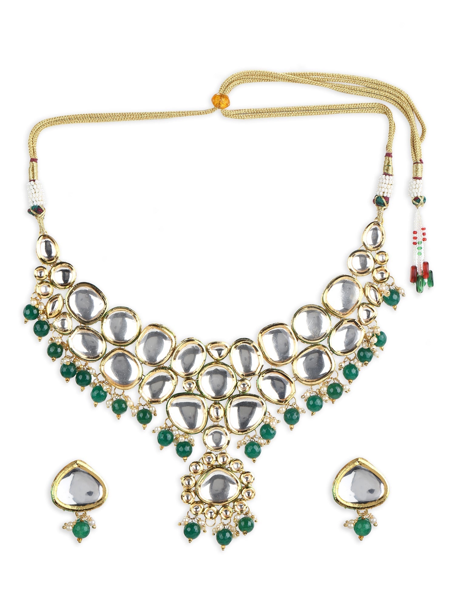 Green White Kundan Choker Jewellery Set - Ruby Raang - Grab2buy
