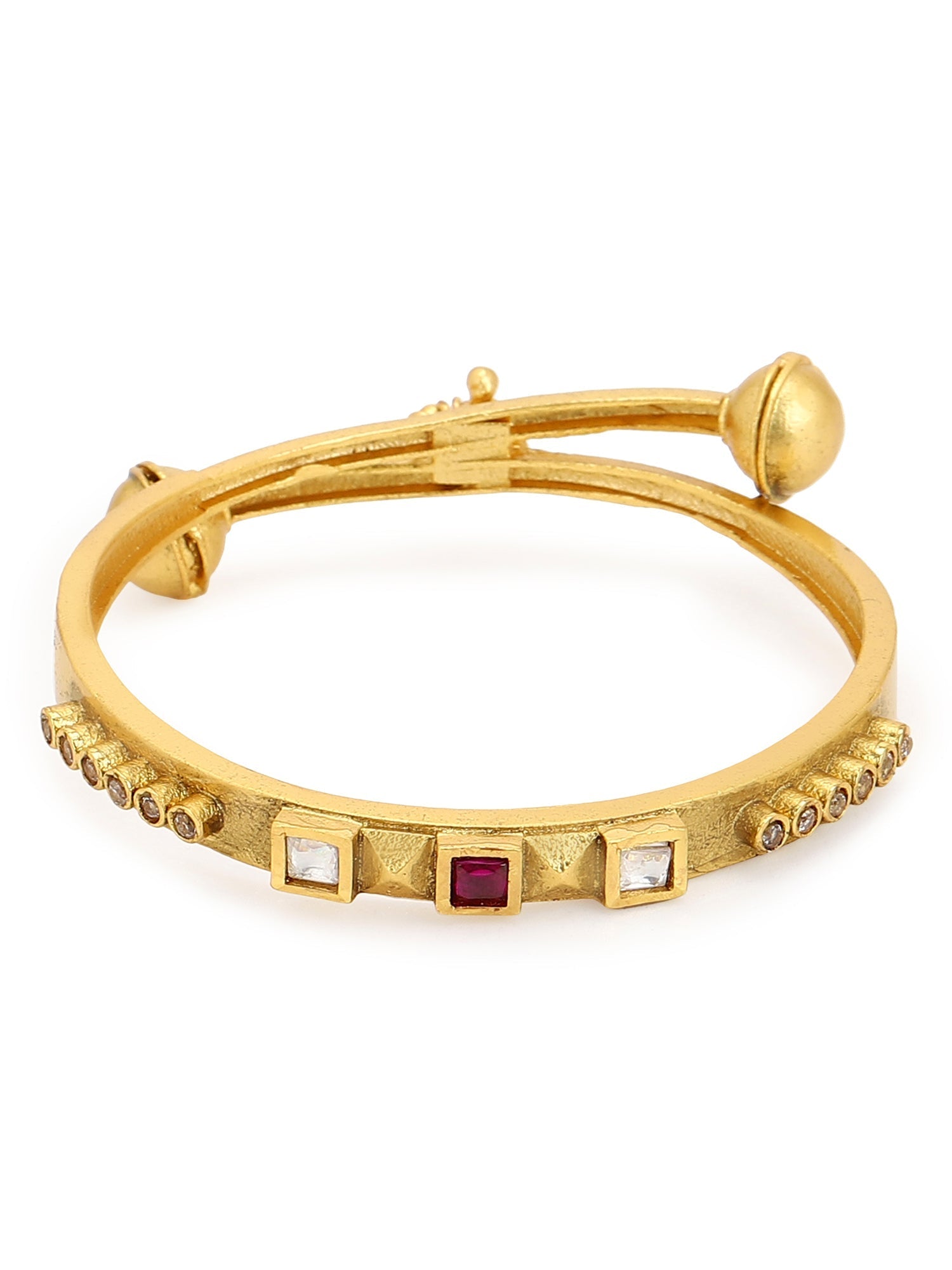 Gold-Plated White Red Stone Studded Beaded Bangle - Ruby Raang - Grab2buy