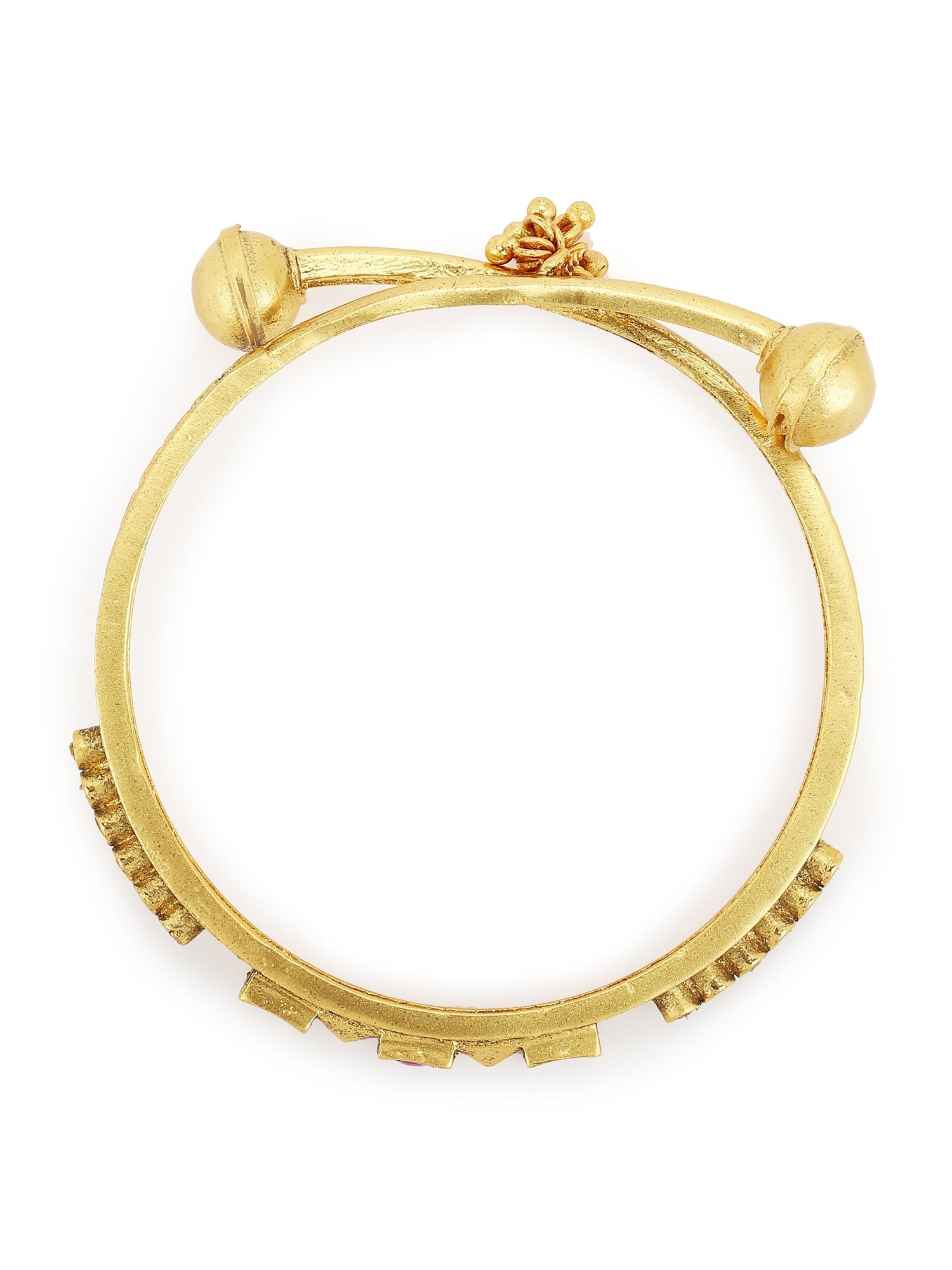 Gold-Plated White Red Stone Studded Beaded Bangle - Ruby Raang - Grab2buy