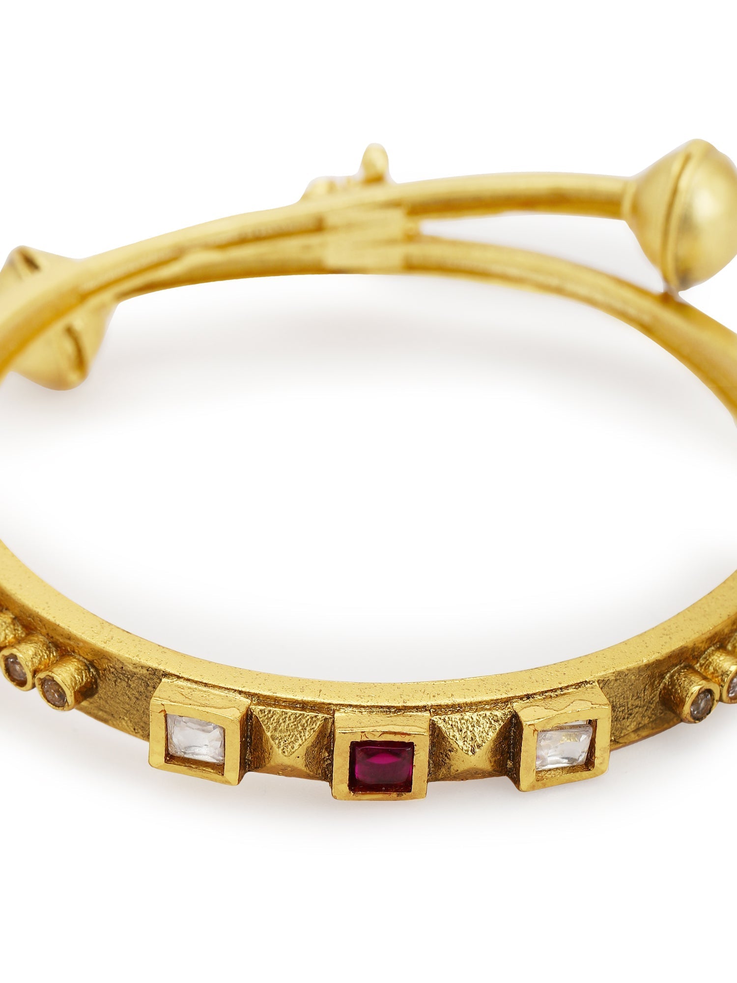 Gold-Plated White Red Stone Studded Beaded Bangle - Ruby Raang - Grab2buy
