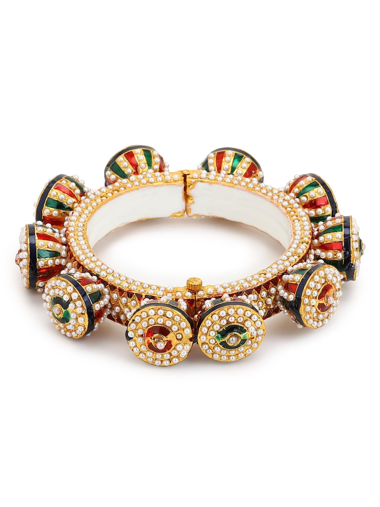 Gold-Plated White Green Stone Studded Meenakari Bangle - Ruby Raang - Grab2buy
