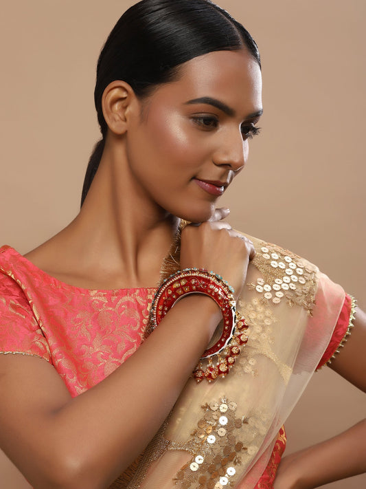 Gold-Polished Red Stone Studded Meenakari Bangle - Ruby Raang | Grab2Buy