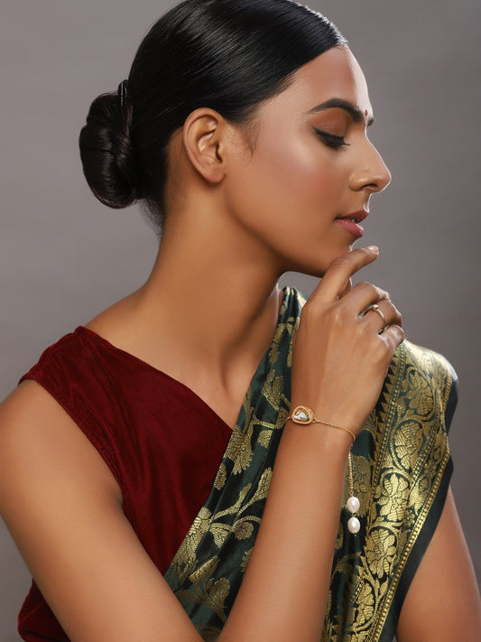 Women's Gold-Toned Brass Gold-Polished Charm Bracelet - Ruby Raang | Grab2Buy
