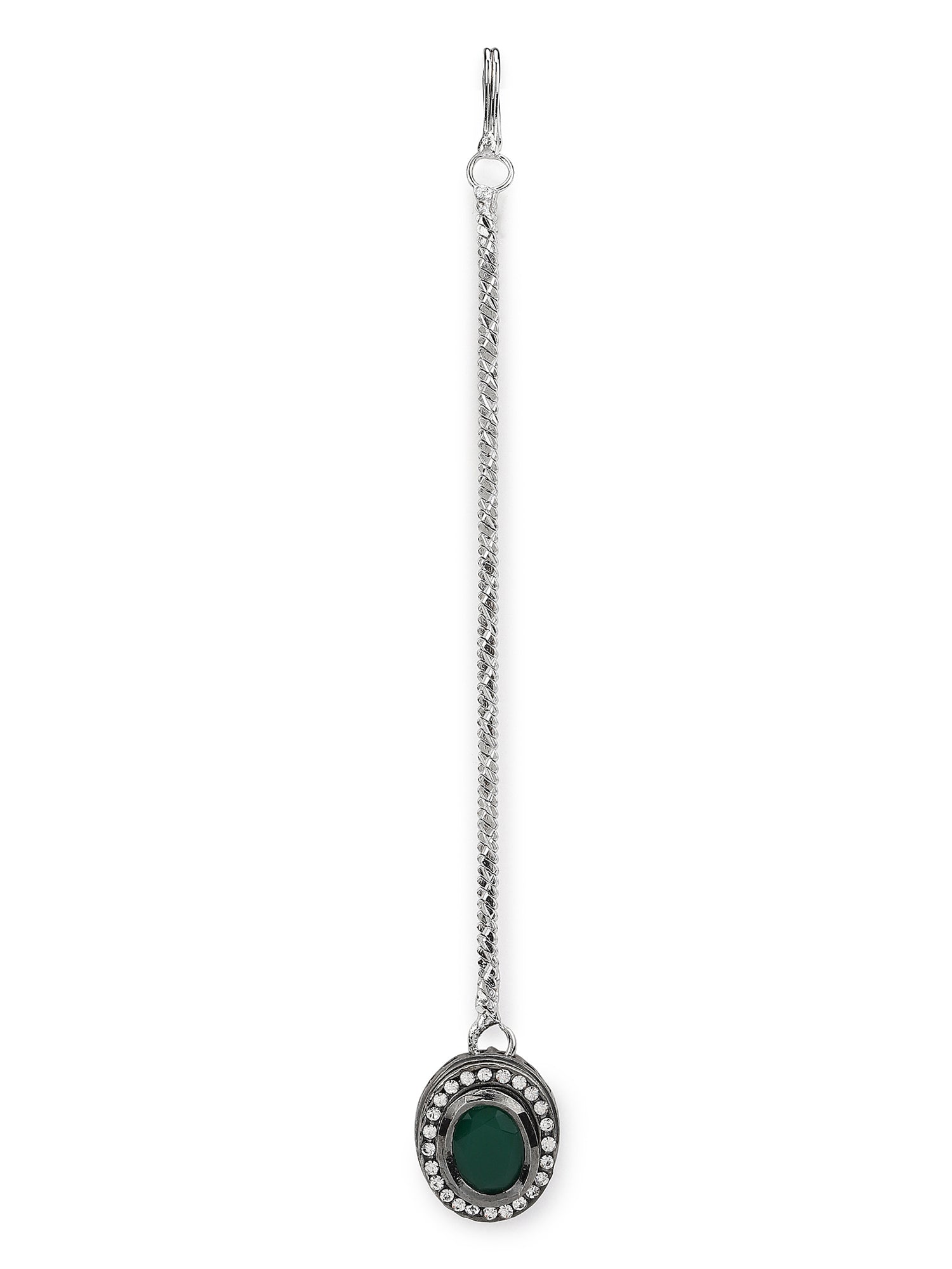 Silver-Plated Green Kundan Stone-Studded Maang Tikka - Ruby Raang - Grab2buy