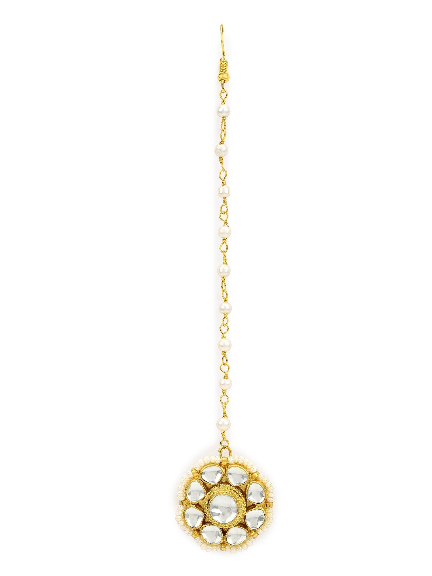 Gold-Plated White Kundan-Studded Maang Tikka - Ruby Raang - Grab2buy