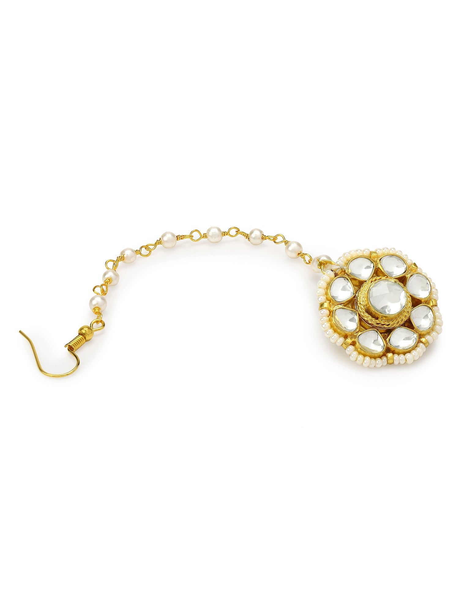 Gold-Plated White Kundan-Studded Maang Tikka - Ruby Raang - Grab2buy