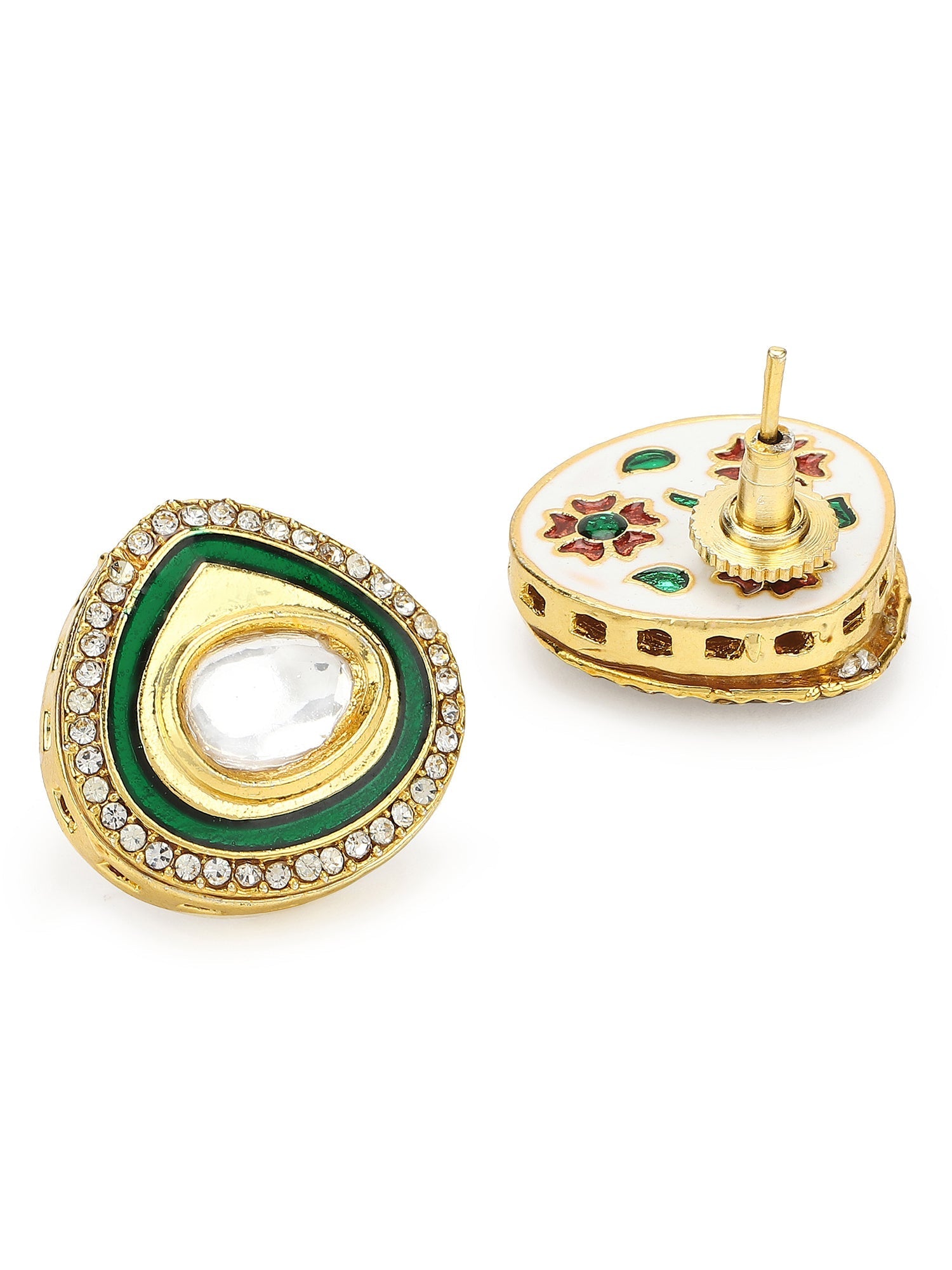 Gold-Plated Teardrop Kundan Studs Earrings - Ruby Raang - Grab2buy