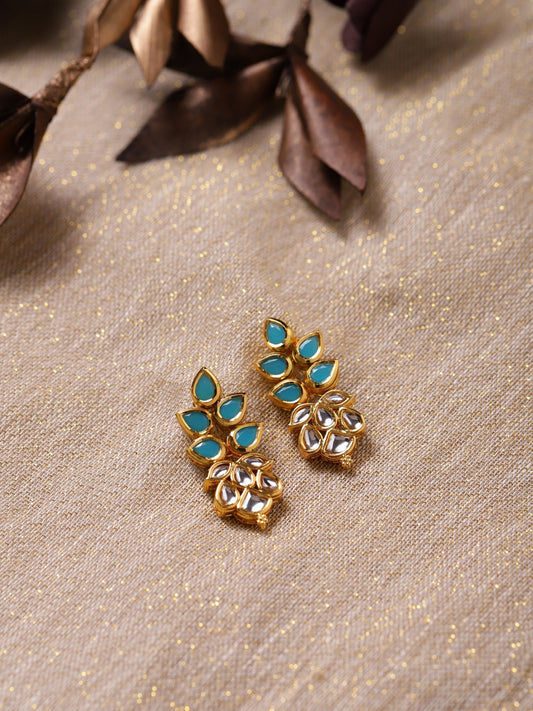 Gold-Toned Leaf Shaped Studs Earrings - Ruby Raang - Grab2buy