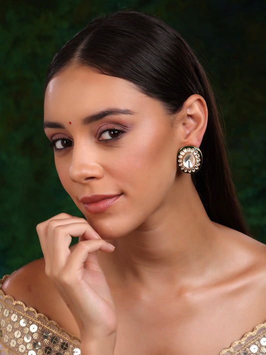 Meenakari Oversized Green Meenakari Studs - Ruby Raang Ruby Raang Studio