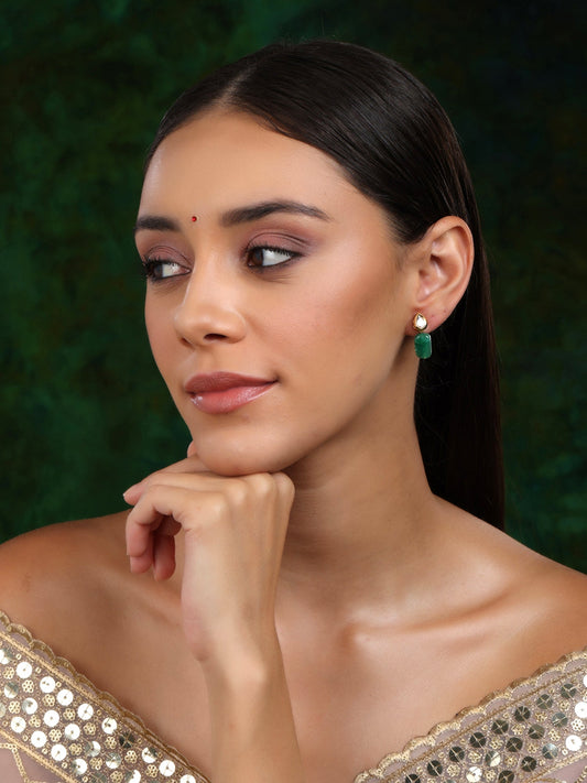 Kundan Studs with Green Stone - Ruby Raang Ruby Raang Studio