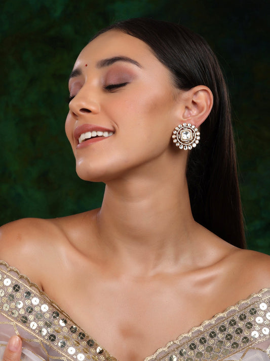 Round oversized Kundan Earrings - Ruby Raang - Distacart