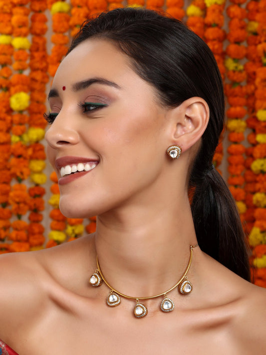 Hasli with Kundan & Mossainite & Matching Studs - Ruby Raang