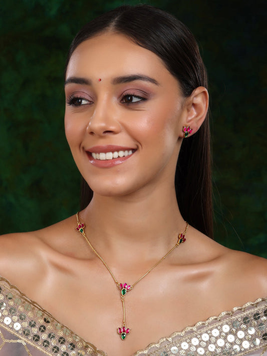 Handcrafted Patchi Kundan Necklace with Studs - Ruby Raang Ruby Raang Studio