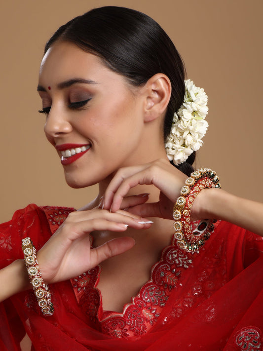 Red Meenakari Handcrafted Heavy Bangles (set of 2) - Ruby Raang Ruby Raang Studio