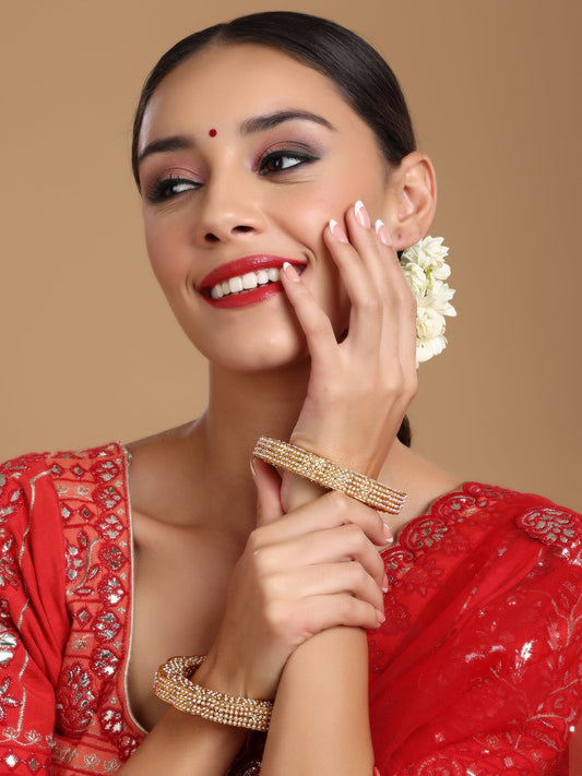 Golden Pearl Handcrafted Heavy Bangles (set of 2) - Ruby Raang