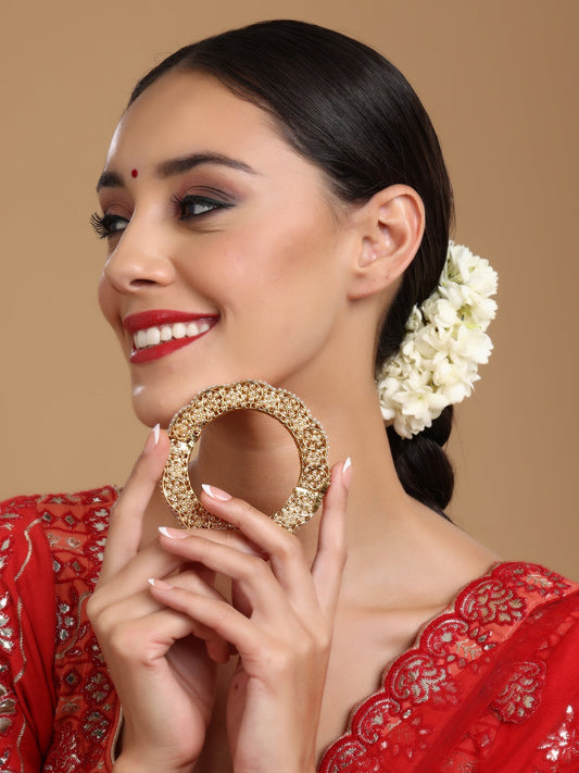 Golden Pearl Handcrafted Heavy Bangle - Ruby Raang