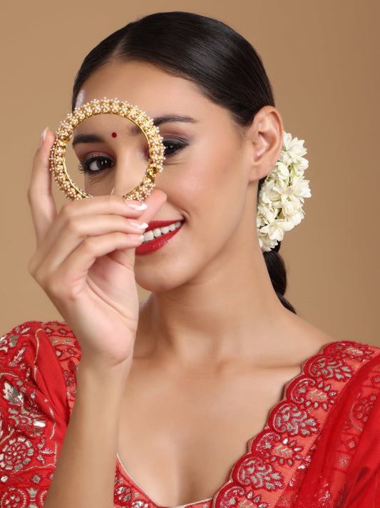 Handcrafted Pearl Heavy Bangle - Ruby Raang