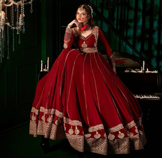 Prazu Fashion Maroon Georgette Thread Sequin Anarkali Suit