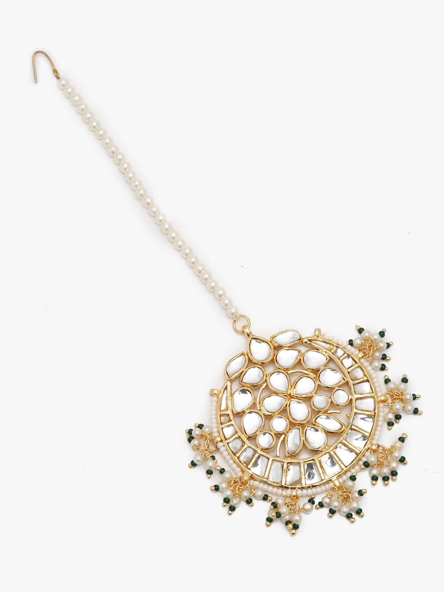 Gold Toned White Kundan Maang Tikka - Ruby Raang - Grab2buy