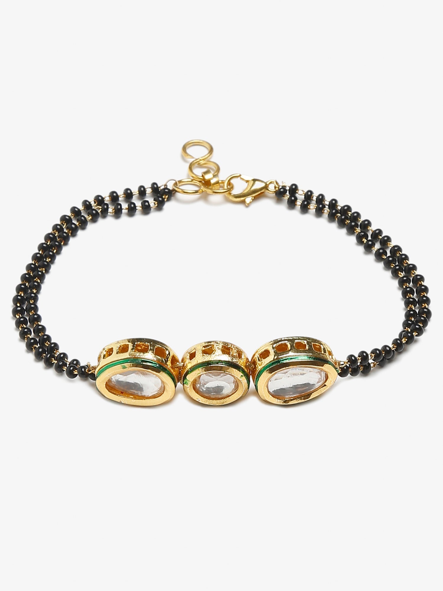 Women's Gold-Plated Black Beaded Kundan Mangalsutra Bracelet - Ruby Raang - Grab2buy