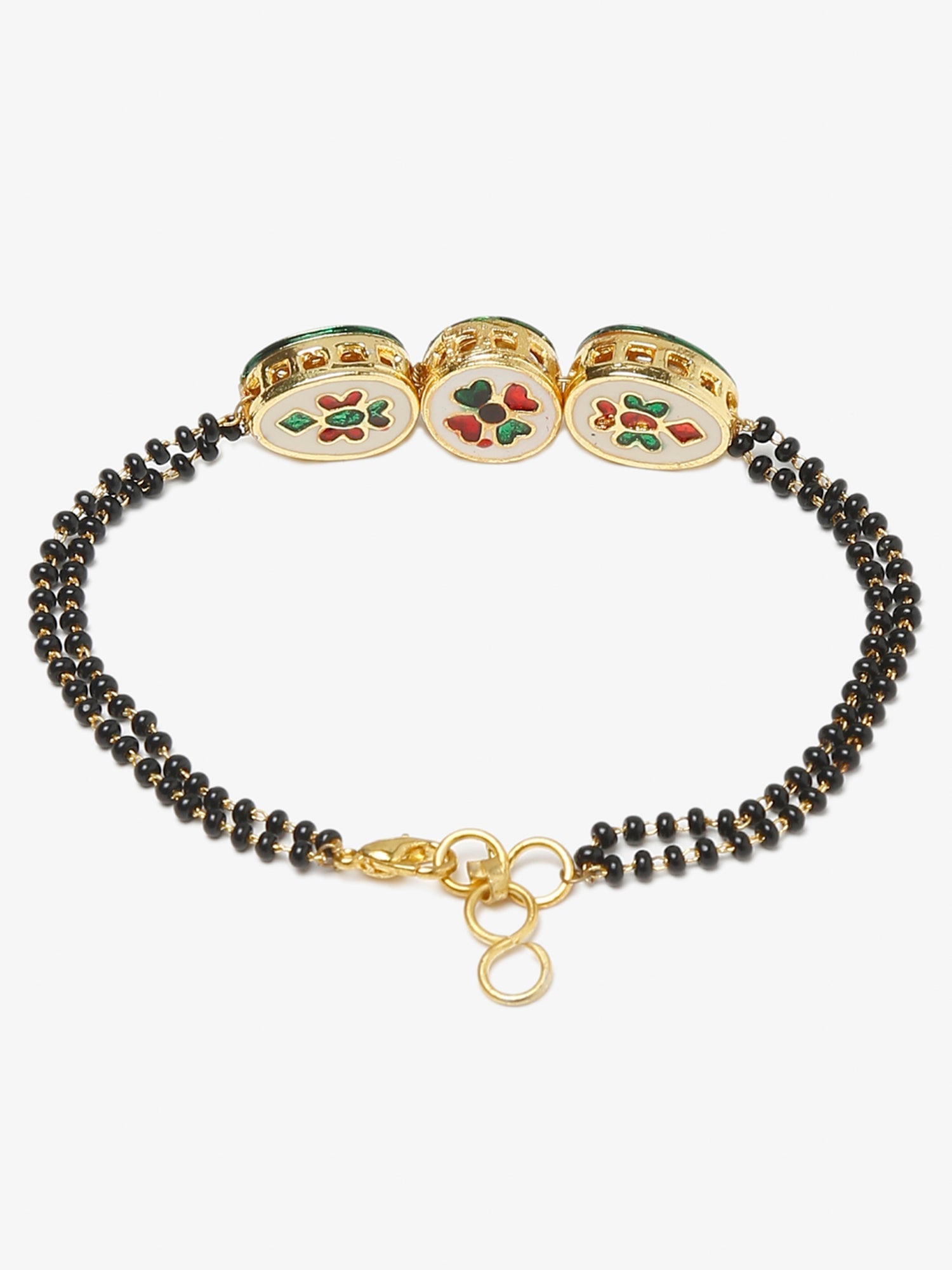 Women's Gold-Plated Black Beaded Kundan Mangalsutra Bracelet - Ruby Raang - Grab2buy