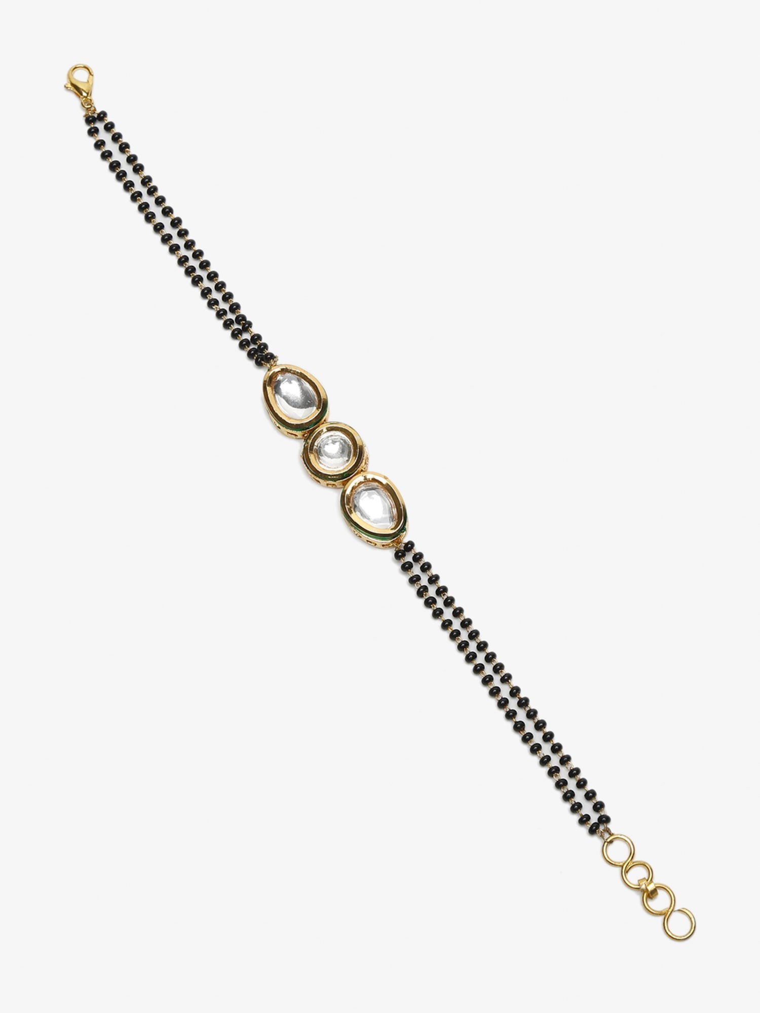 Women's Gold-Plated Black Beaded Kundan Mangalsutra Bracelet - Ruby Raang - Grab2buy