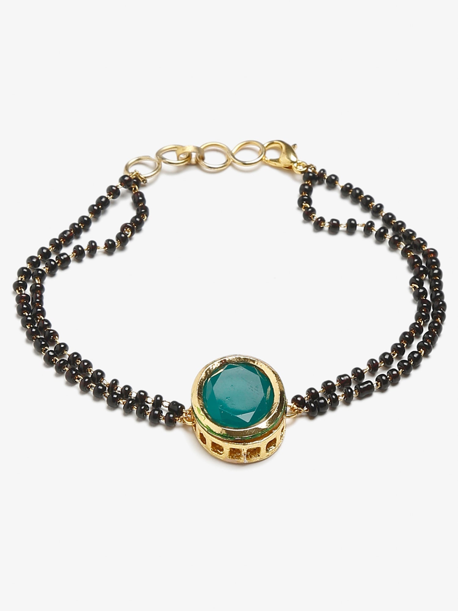 Black Gold-Plated Kundan Mangalsutra Bracelet - Ruby Raang - Grab2buy