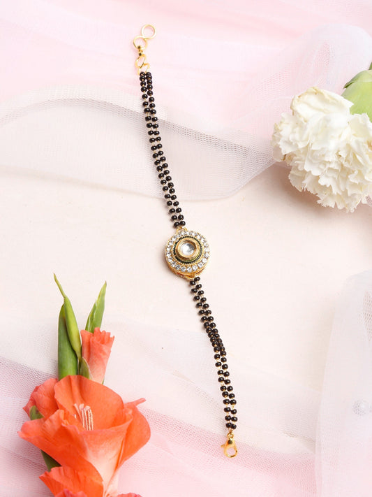 Women's Black Gold-Polished Kundan Mangalsutra Bracelet - Ruby Raang Grab2Buy Ruby Raang Grab2Buy