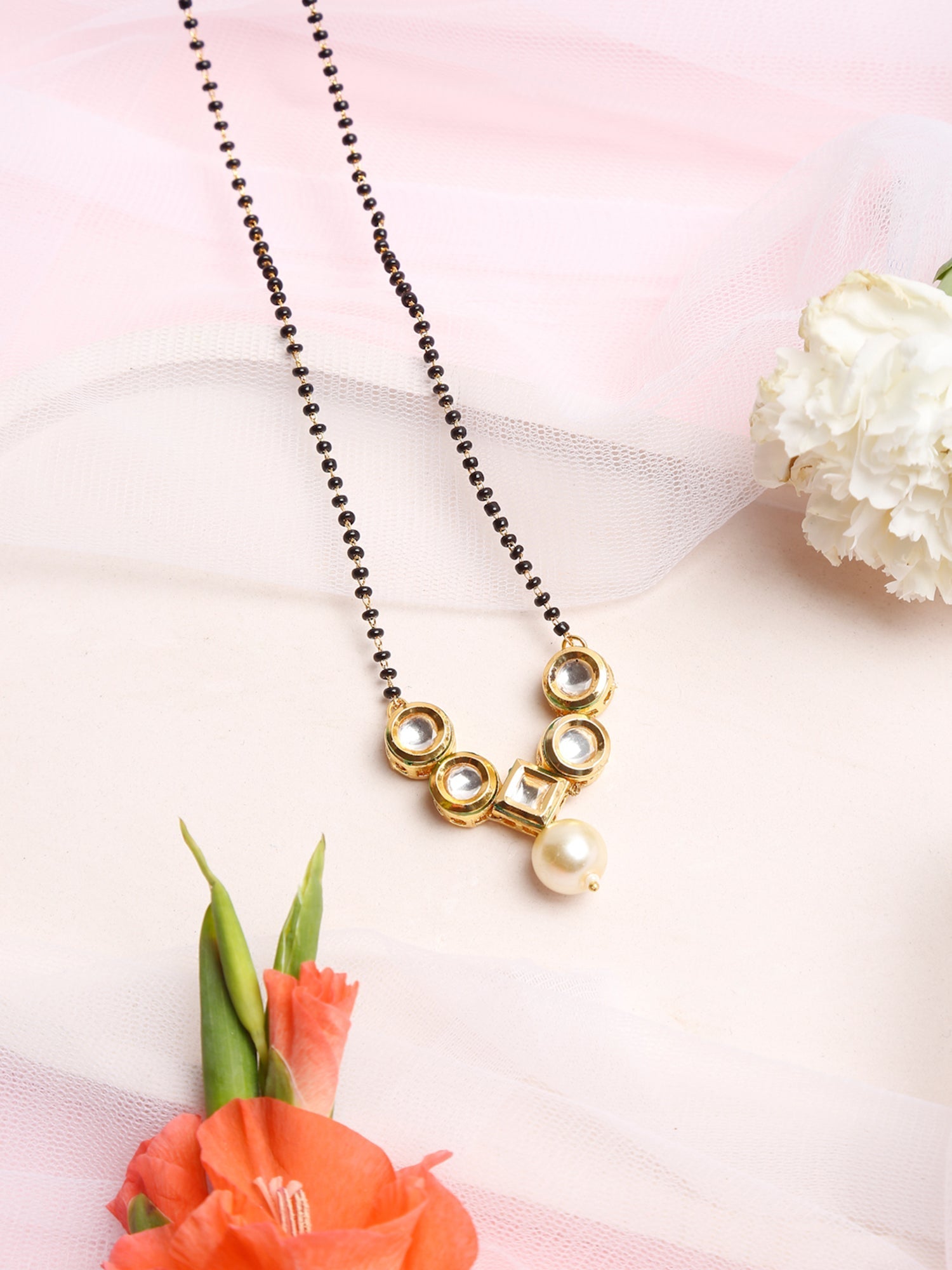 Black White Kundan Studded Mangalsutra - Ruby Raang - Grab2buy