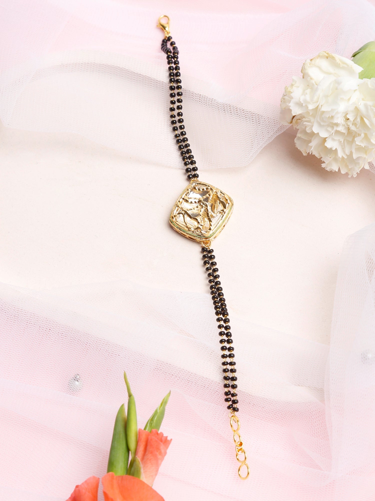 Women's Black Gold-Plated Kundan Mangalsutra Bracelet - Ruby Raang - Grab2buy