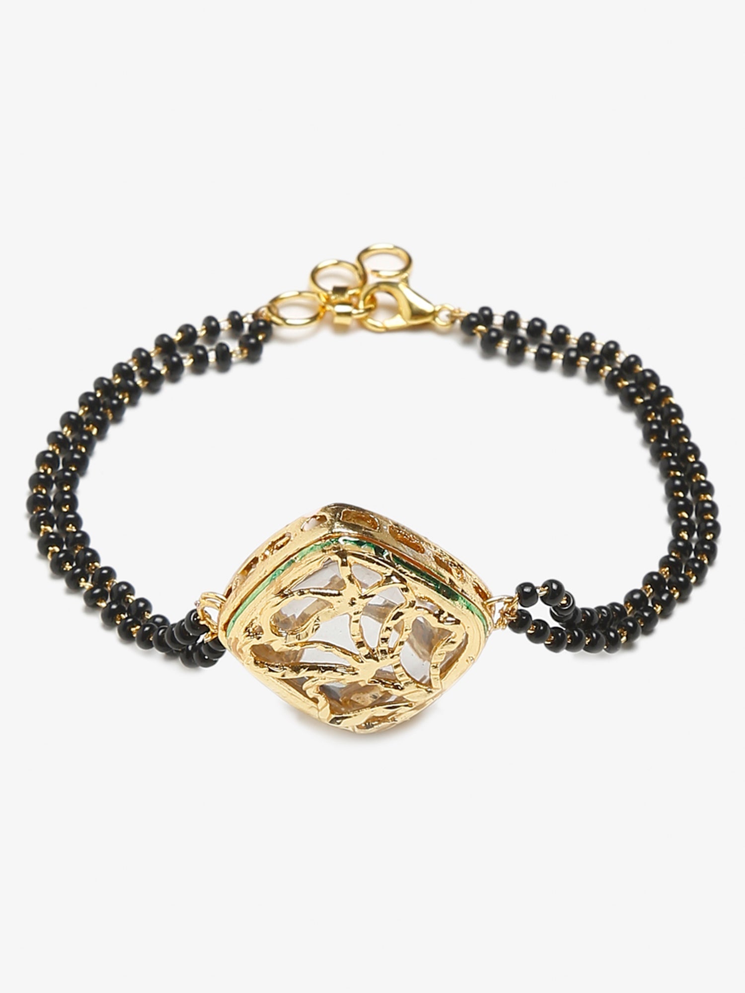 Women's Black Gold-Plated Kundan Mangalsutra Bracelet - Ruby Raang - Grab2buy